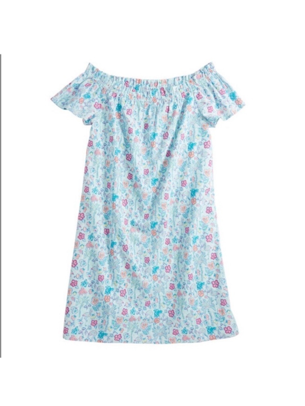 Vineyard Vines Floral Flaingo Light Blue Floral Off-Shoulder Mini Dress - Picture 3 of 3
